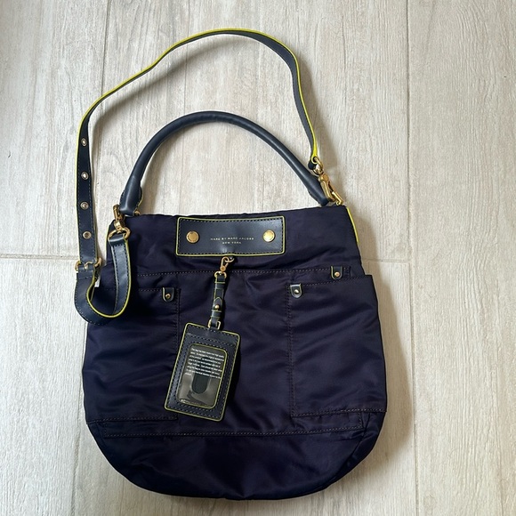 Marc by Marc Jacobs Nylon Tote Bag Satchel Pockets Plum Purple Yellow - Picture 1 of 5